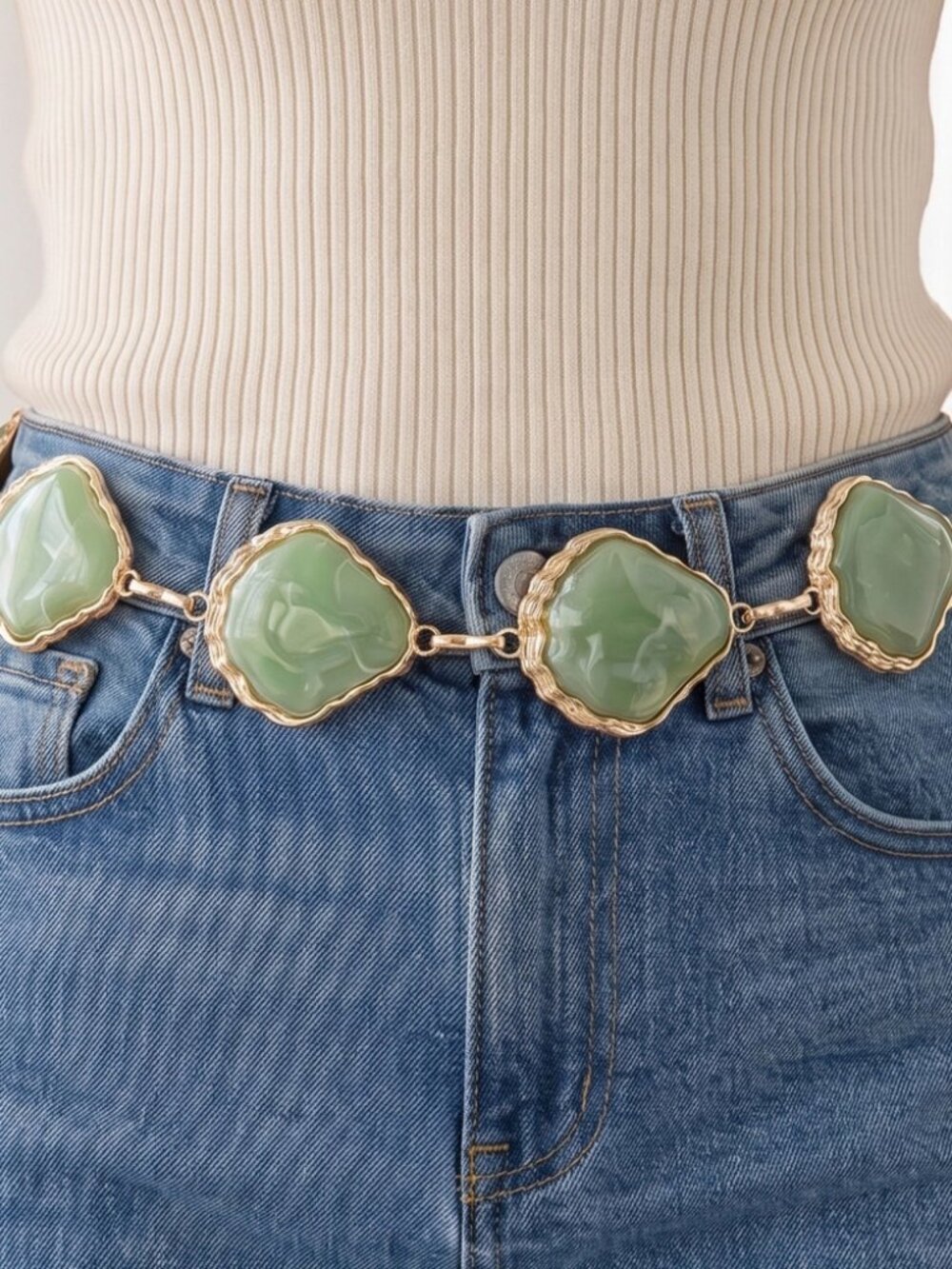 Chunky Marbled Stone Link Chain Belt